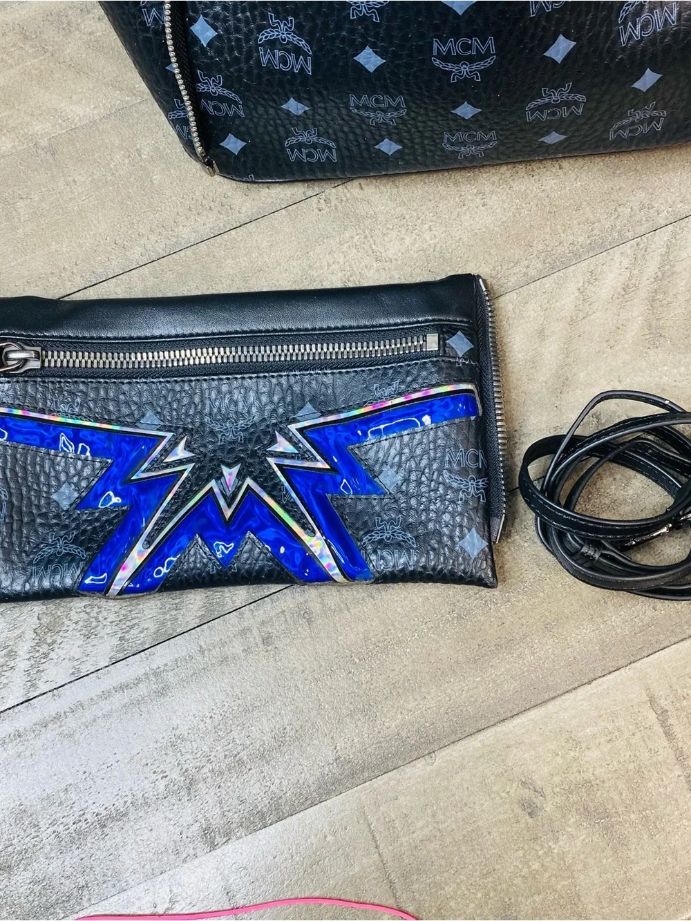 MCM Black Visetos Dual Stark Cyber Flash Backpack Blue Geometric